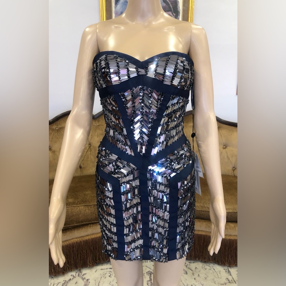 Sherry Hill Silver Sequin beaded mini dress size 00 NWT!